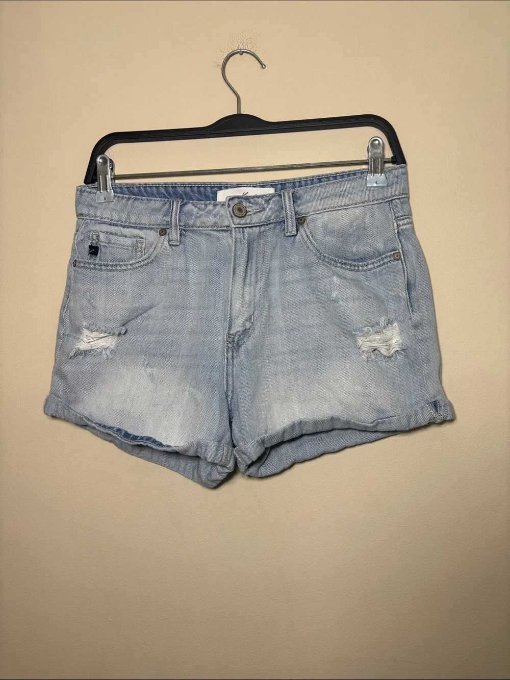 KanCan Light Blue Distressed Roll-Hem Jean Shorts